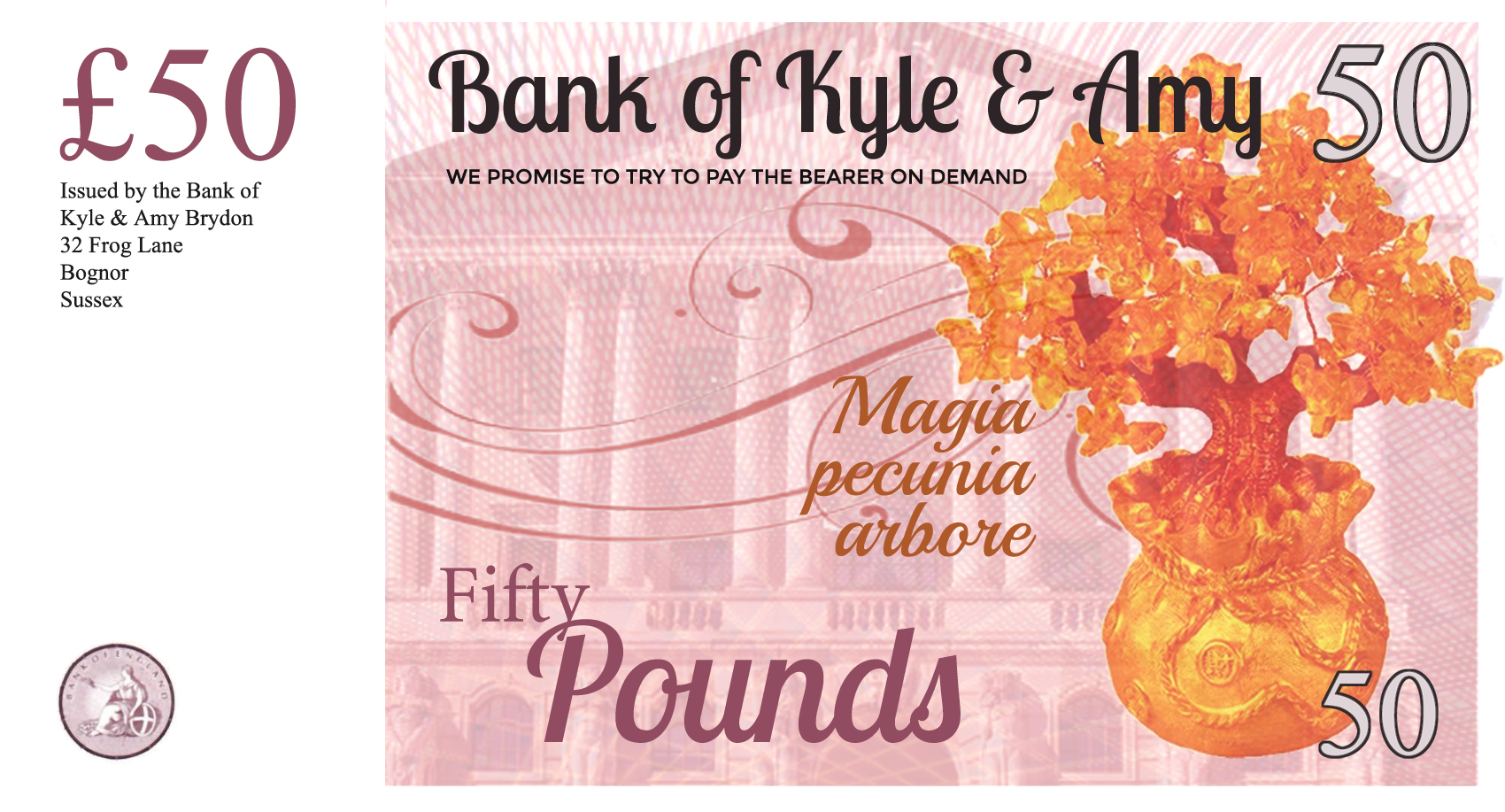 Fifty pound note from the Bank of Kyle and Amy Brysdon